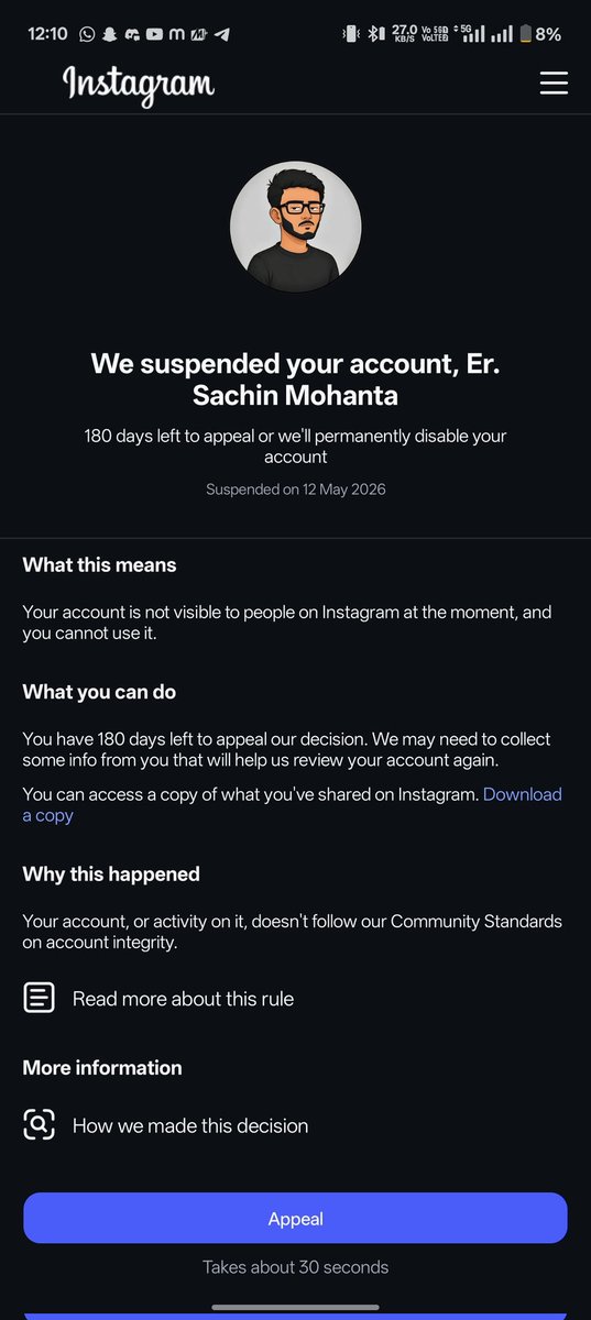 mrmasked03's tweet photo. What is this behaviour @instagram @Meta @metaindia without any reason and proper reason you're suspending my pages. All I got to know from other creators is that the trading related pages are being targeted. Help me @SahibNoor08 😭. 

#stopthisinstagram #instagram #fake https://t.co/iRGeaB8Jiq