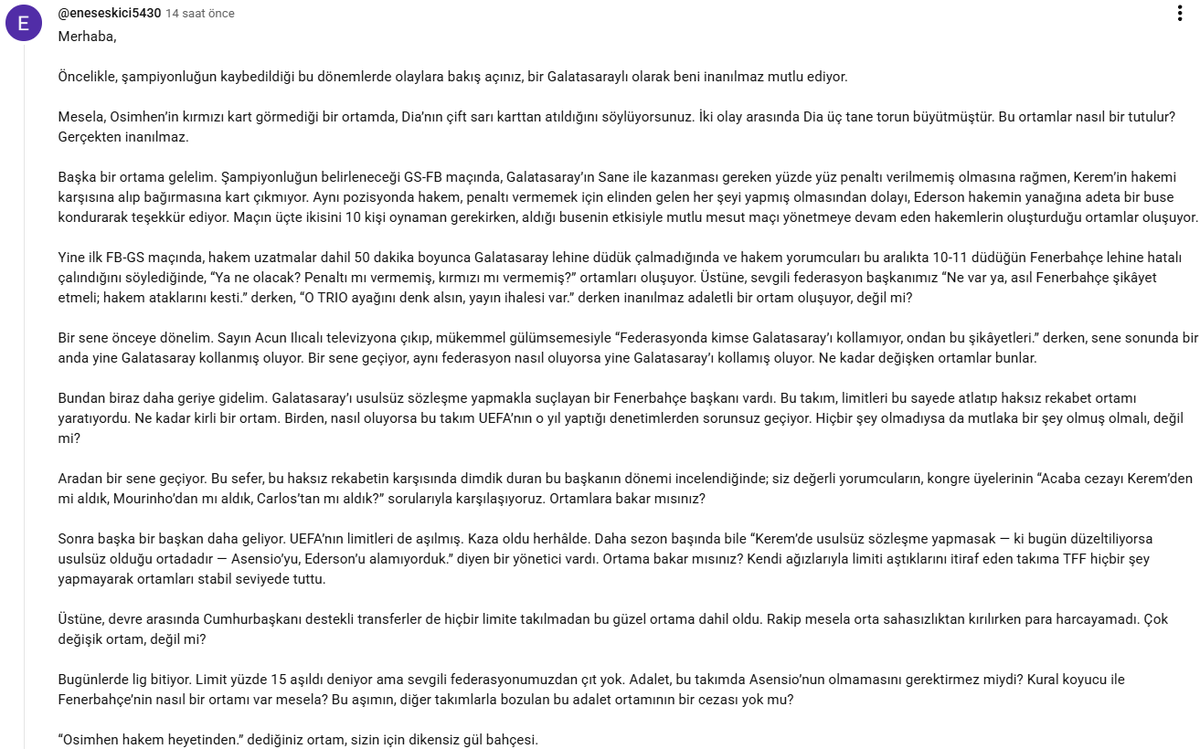 EltunHaber1's tweet photo. Bir Galatasaray taraftarının Murat Zorlu’ya verdiği harika cevap. Okurken gurur duydum. https://t.co/lsfDjptcuB