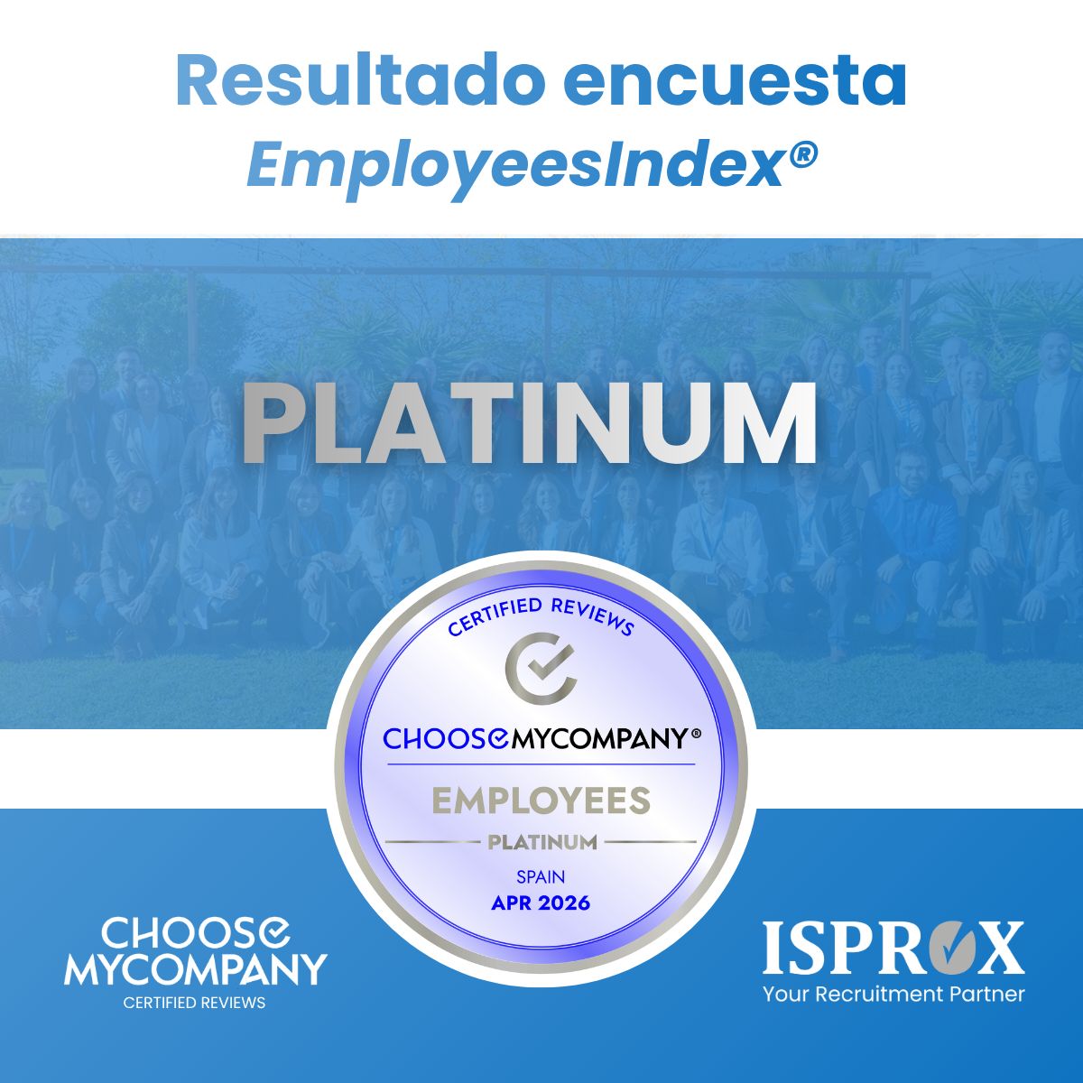 isproxwork's tweet photo. En ISPROX estamos muy orgullosos de haber conseguido la certificación Platinum🏅 el nivel más alto en la encuesta de clima laboral EmployeesIndex® de Choose My Company.

Gracias a todo nuestro equipazo por su implicación, ética y dedicación 🚀 https://t.co/hEPDcbjxBa