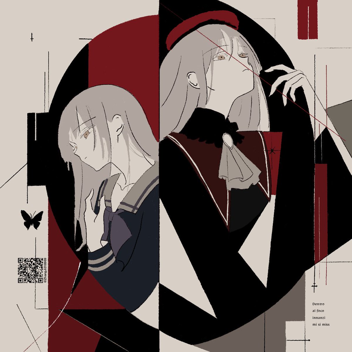 "Dentro al foco innanzi mi si mise."
    
    -他先一步走入了火中-

                        — Dante Alighieri, Purgatorio, Canto XXVII

#BanGDream 
#AveMujica #若葉睦 #Mortis
