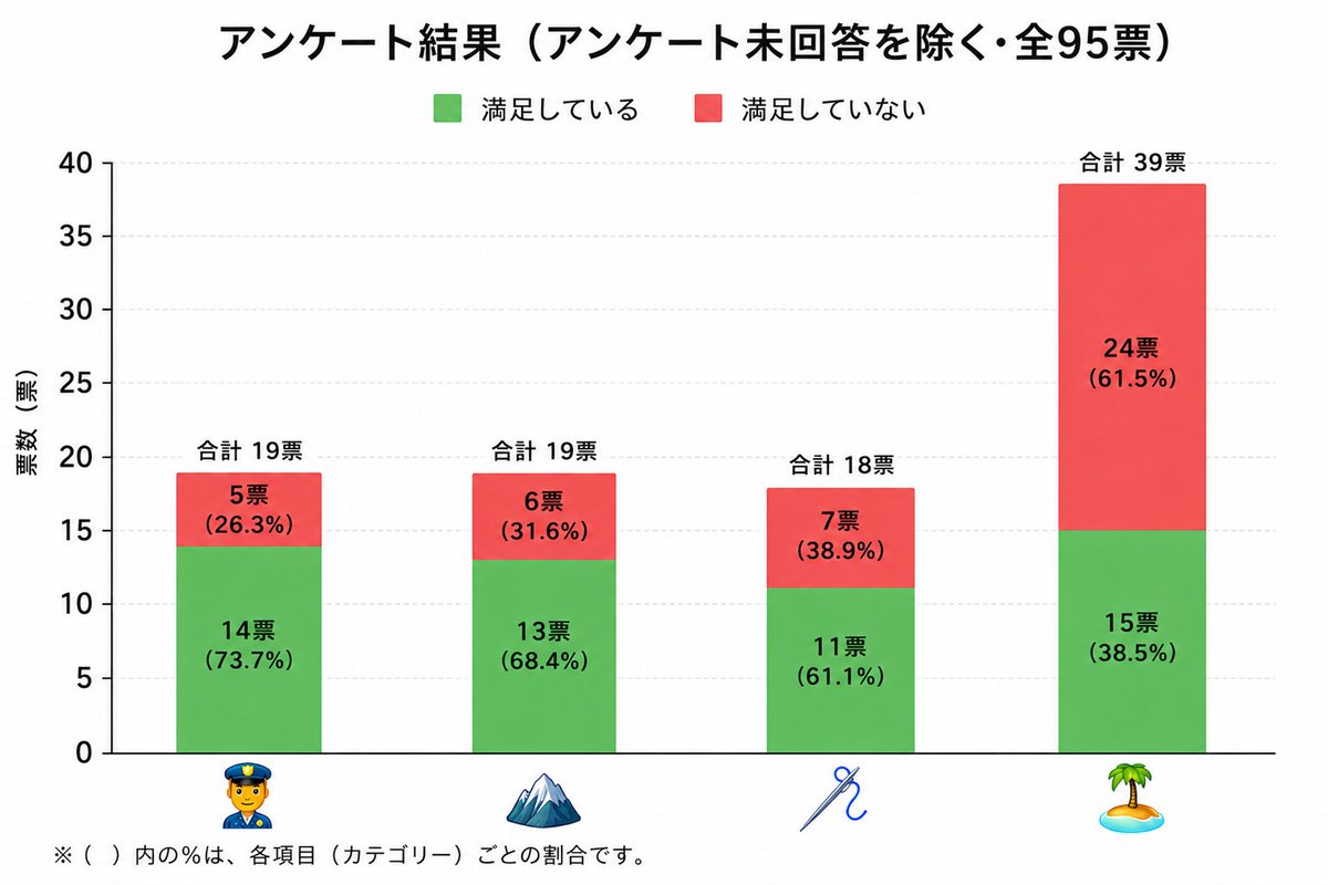__ko_719's tweet photo. アンケート未回答を除いた満足度です https://t.co/202l7f1KpY