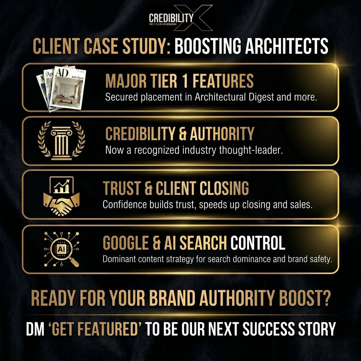 credibilityx's tweet photo. 𝐖𝐚𝐧𝐭 𝐭𝐨 𝐎𝐔𝐓𝐑𝐀𝐍𝐊 𝐲𝐨𝐮𝐫 𝐜𝐨𝐦𝐩𝐞𝐭𝐢𝐭𝐢𝐨𝐧 𝐨𝐧 𝐆𝐨𝐨𝐠𝐥𝐞 & 𝐀𝐈 𝐬𝐞𝐚𝐫𝐜𝐡?

Two simple formulas that we’ve dominated for our clients for the past 10 years

1) 𝐒𝐄𝐎 - Search Engine Optimisation
2) 𝐀𝐈𝐎 - AI Optimisation

Let us help you own your Google & AI search for your personal and business brand.