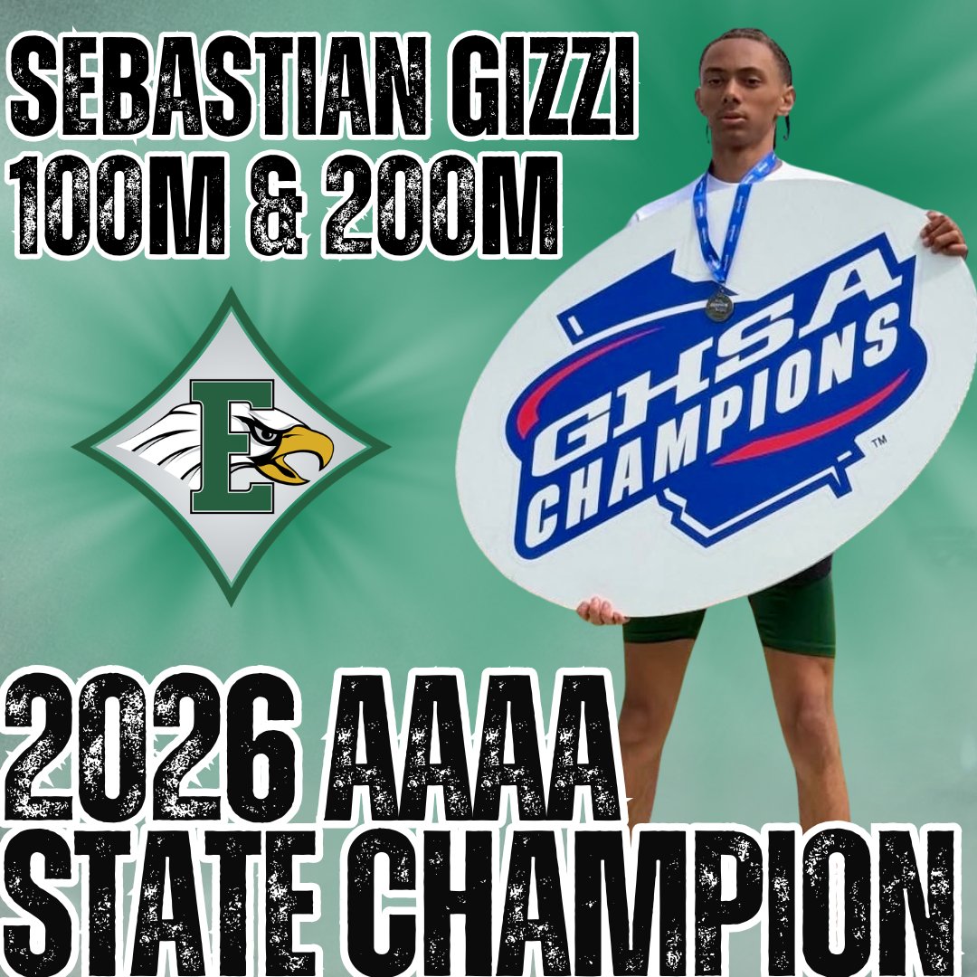 EHS_Eagles's tweet photo. Congratulations to Eastside TRACK at the AAAA State Meet!

1st Place 100m Sebastian Gizzi STATE CHAMPION
1st Place 200m Sebastian Gizzi STATE CHAMPION
3rd Place Long Jump Natalie Thomas
7th Place 400m William Sharpe

Go EAGLES!!! https://t.co/GRyWrd6mxF