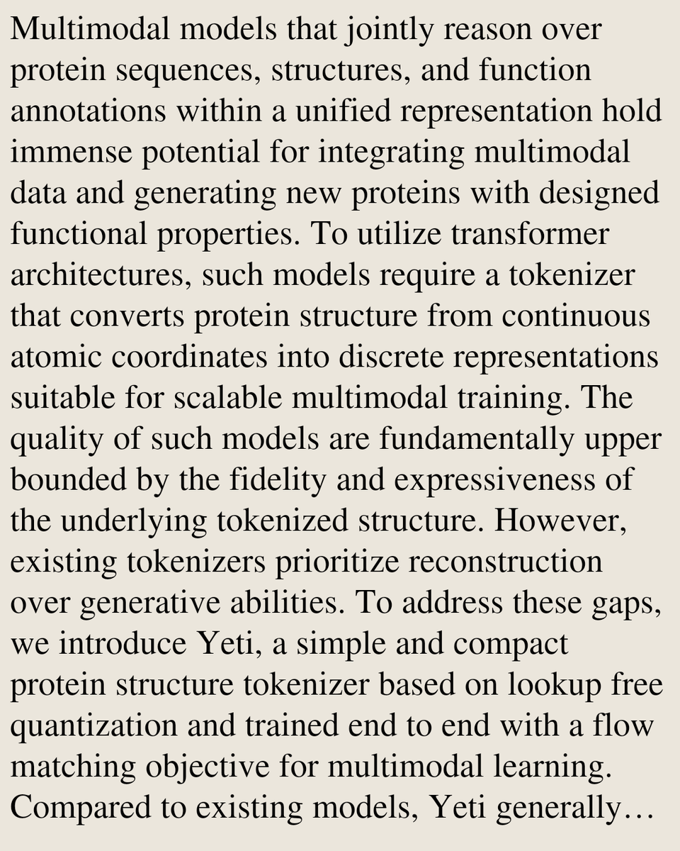 Pastel's tweet photo. Yeti: A compact protein structure tokenizer for reconstruction and multi-modal generation

Nabin Giri, Steven Farrell, Kristofer E. Bouchard
https://t.co/J9Kyi1UetE [𝚚-𝚋𝚒𝚘.𝙱𝙼 𝚌𝚜.𝙰𝙸] https://t.co/OuUHVmhVNm