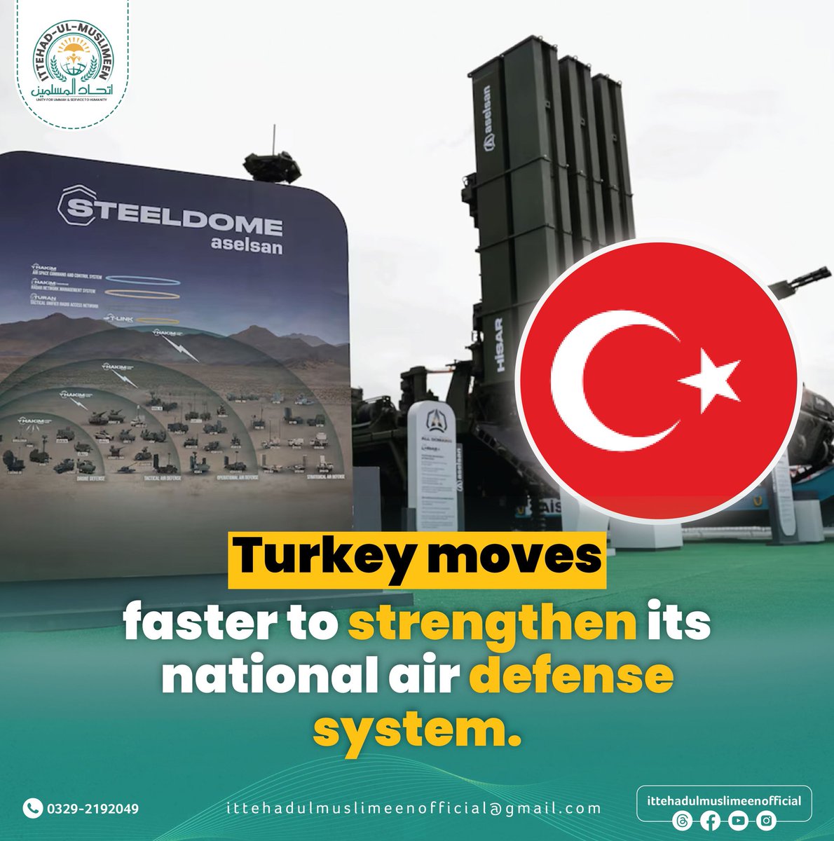 ium_org's tweet photo. Turkey’s Aselsan says it is accelerating work on the “Steel Dome” air defense system in 2026, expanding radar and electronic defense capabilities to strengthen national security.

#TurkeyDefense
#IttehadulMuslimeen
#SteelDome https://t.co/K8hIhzunfE