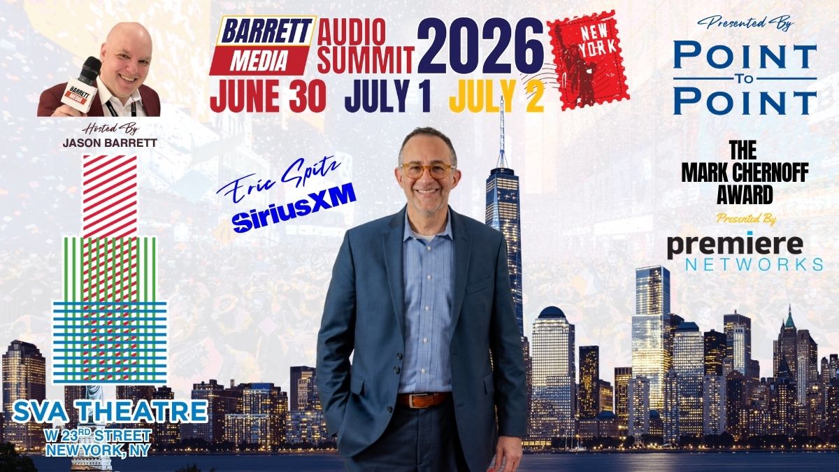 Barrett_Media's tweet photo. ANNOUNCEMENT: We are thrilled to share that @ESpitzRadio of @SIRIUSXM has been named the 2026 recipient of 'The Mark Chernoff Award'. 

Eric will receive the honor on Wednesday, July 1st at the Barrett Media Audio Summit in NYC.

Please join us in congratulating him! https://t.co/pRhpgD6qR7