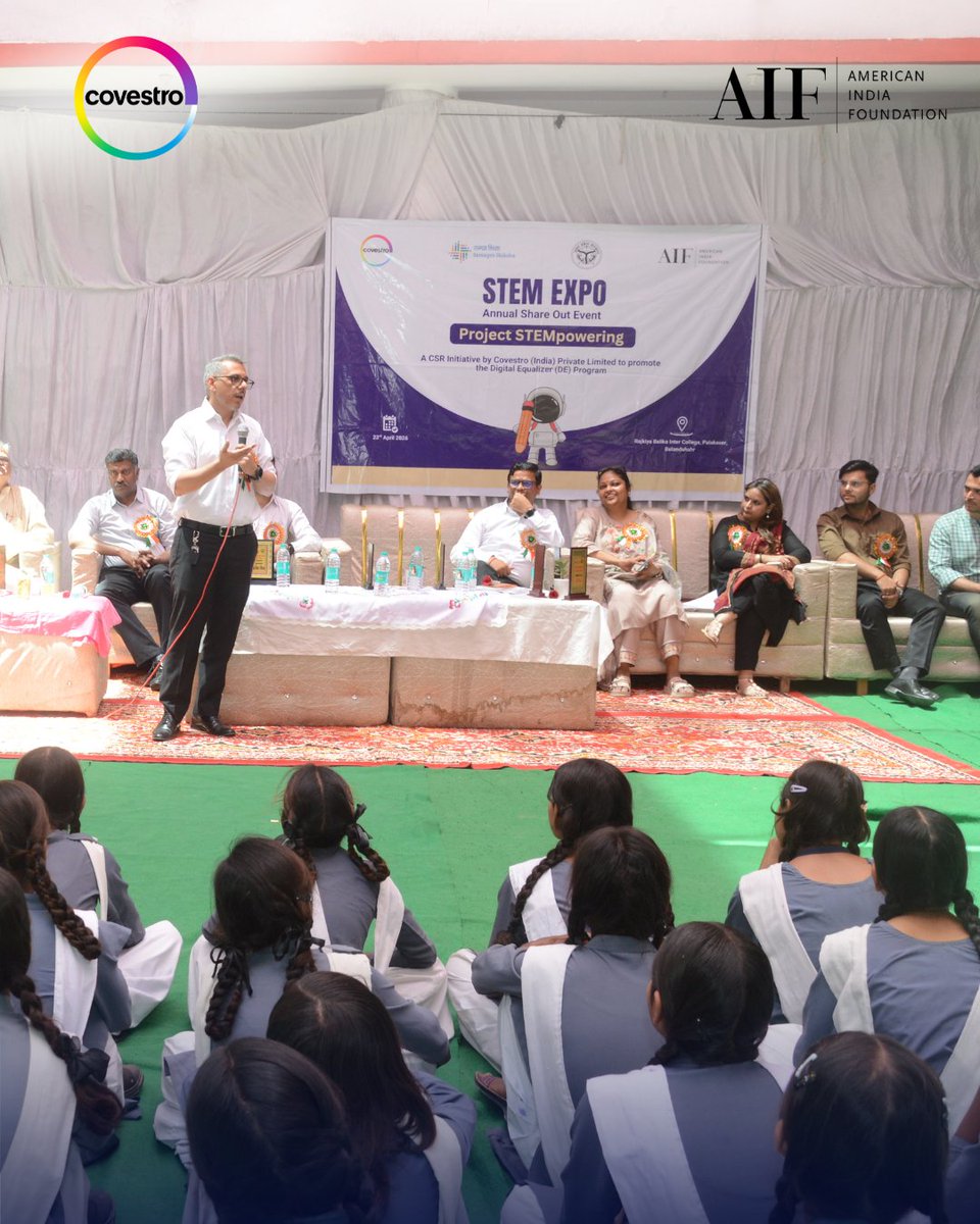 AIFoundation's tweet photo. 36 students from 4 government schools showcased working STEM prototypes at the #STEMpowering Annual Shareout in Bulandshahr, From sensor-based safety devices and automation systems, innovations were on full display @CovestroIndia #STEMLearning #CSRimpact https://t.co/S7se0V7om9