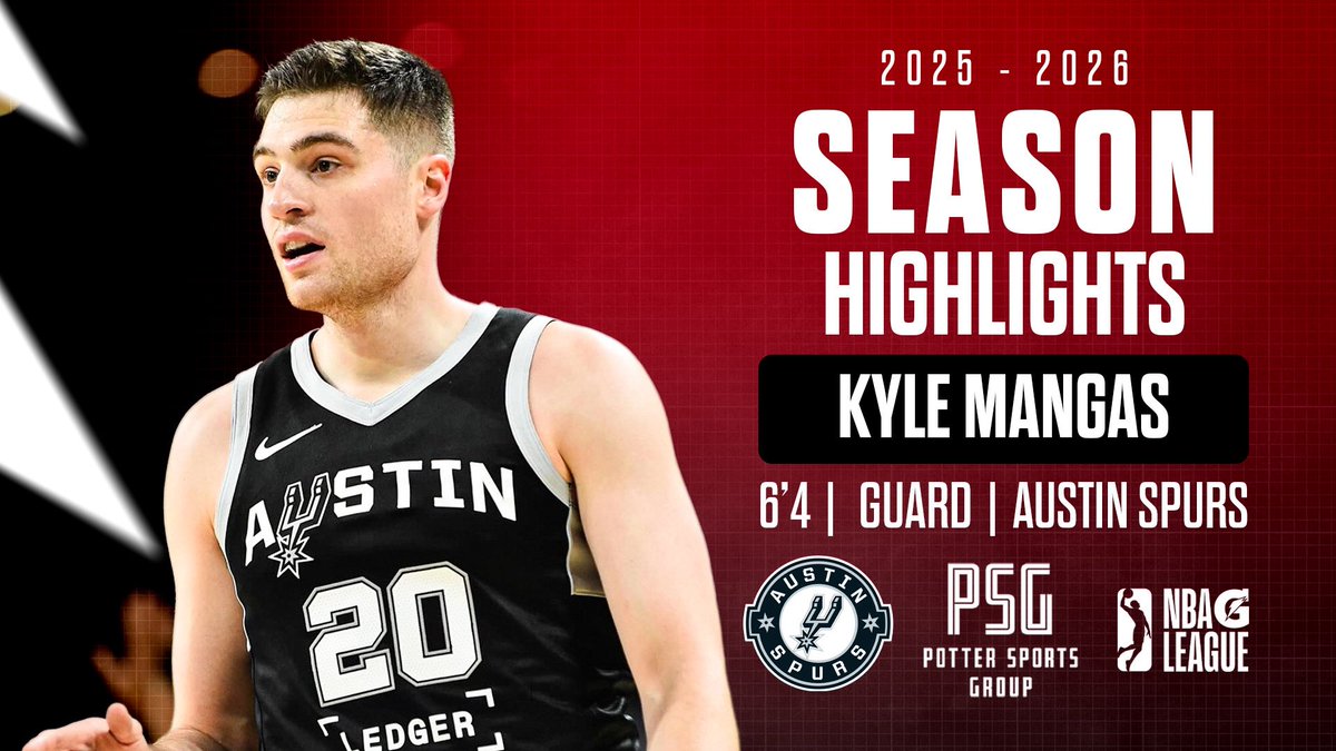PotterSportsLLC's tweet photo. Check out the fantastic season highlights of Kyle Mangas from the 2025-2026 NBA G League season!

https://t.co/32jTAyeNyF https://t.co/cqnI9B2F0C