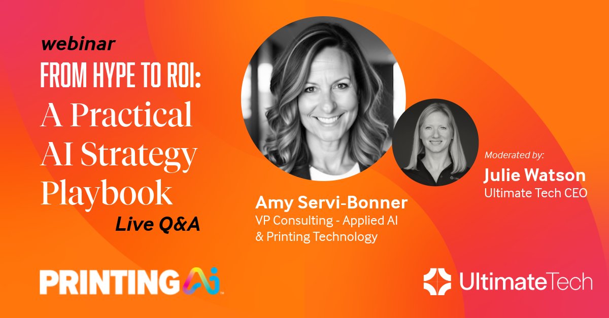 PrintImposition's tweet photo. From Hype to ROI: A Practical AI Strategy Playbook for the Printing Industry (with Live Q&amp;A)

Artificial Intelligence is everywhere—but for printers and print service providers, the real challenge isn’t understanding the hype. Read more and register now: https://t.co/CpUZWAgJng https://t.co/vxXsKAQB1X