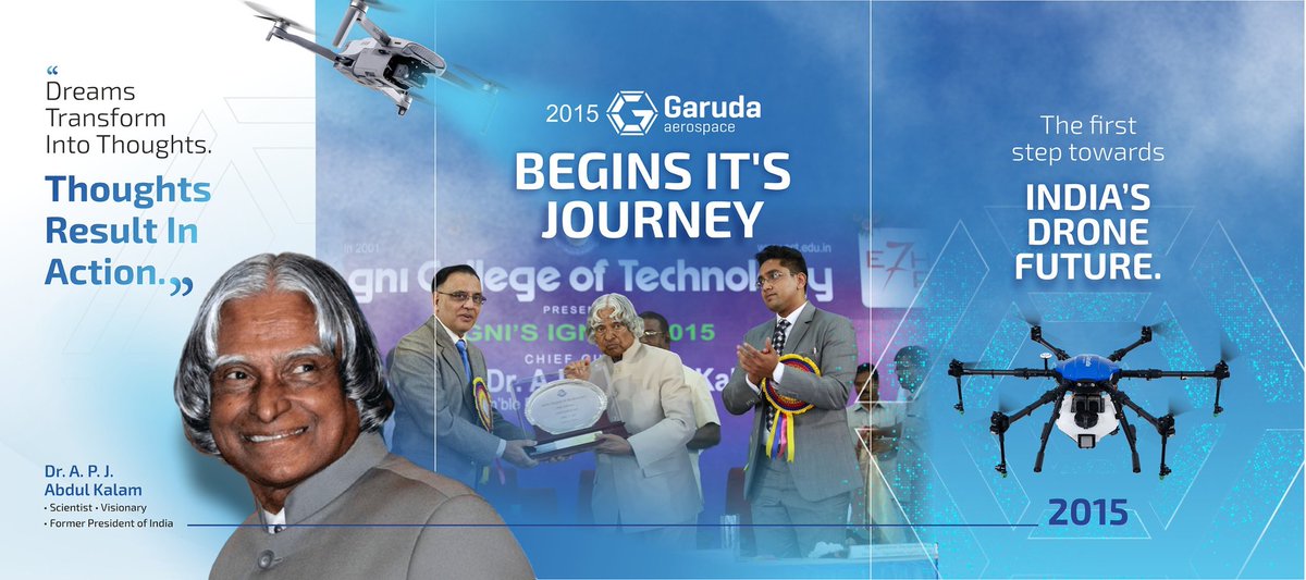 garuda_india's tweet photo. Garuda Aerospace’s journey began in 2015, inspired by Dr. A.P.J. Abdul Kalam’s vision. Today, we continue to lead India’s drone revolution, empowering innovation and advancing aerial technology for a brighter future.

#GarudaAerospace #DroneInnovation #IndiaTech #FutureofIndia #AerialInnovation