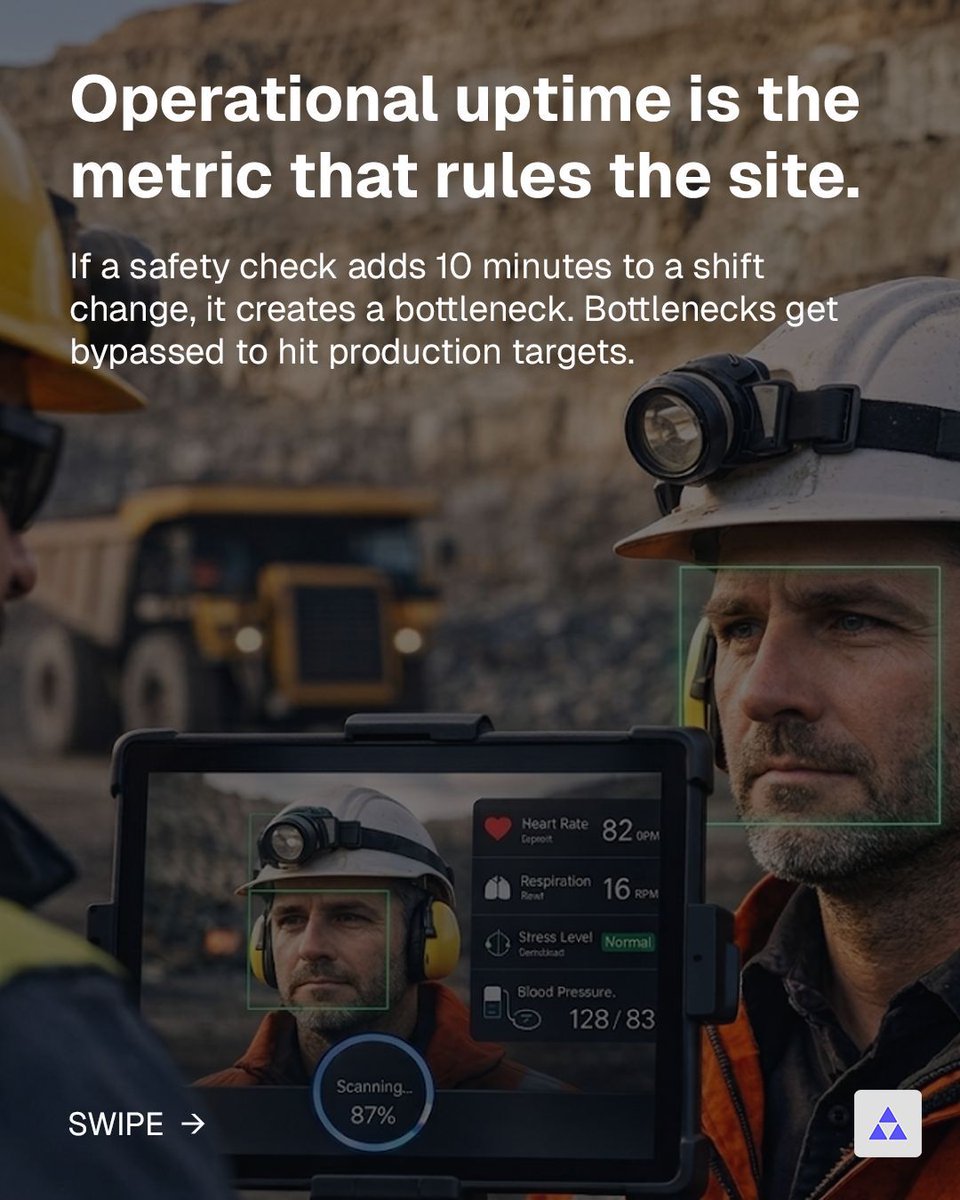 upvioai's tweet photo. Safety checks shouldn't slow down shift changes.

Our rPPG tech turns clock-in into a 30-second fit-for-duty check. No cuffs, no sensors, no snag hazards.

Protect your crew without losing production time: https://t.co/HRVMR0255x

#WorkforceProtection #HealthTech #SafetyFirst https://t.co/GWb2leg1Jg