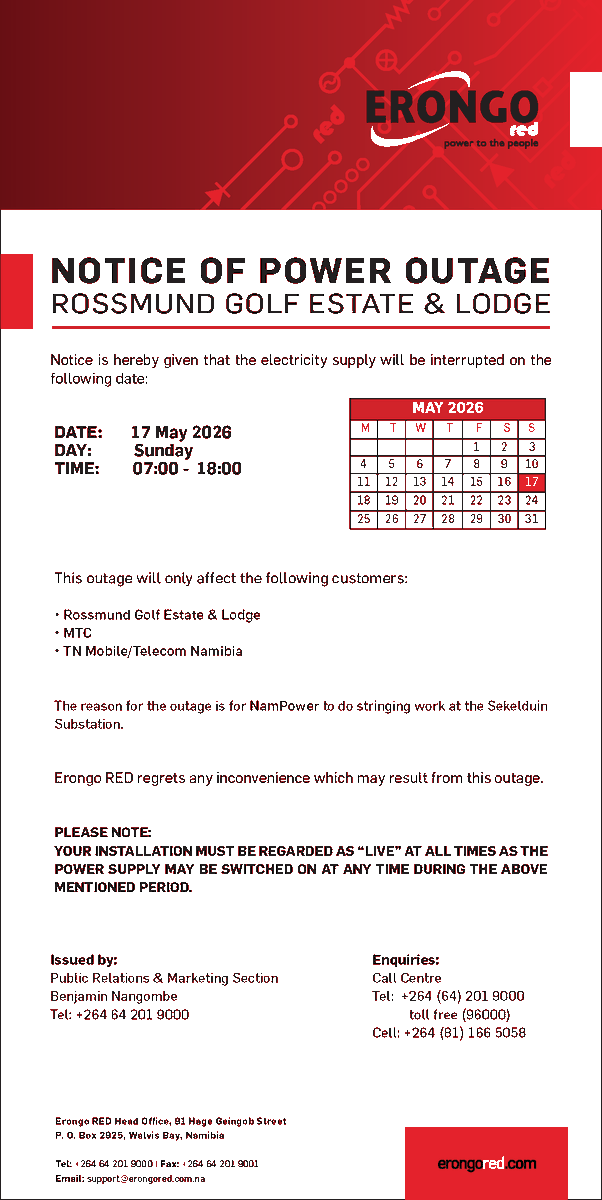 Erongo_RED's tweet photo. NOTICE OF POWER OUTAGE https://t.co/eH1Ia4JtHu
