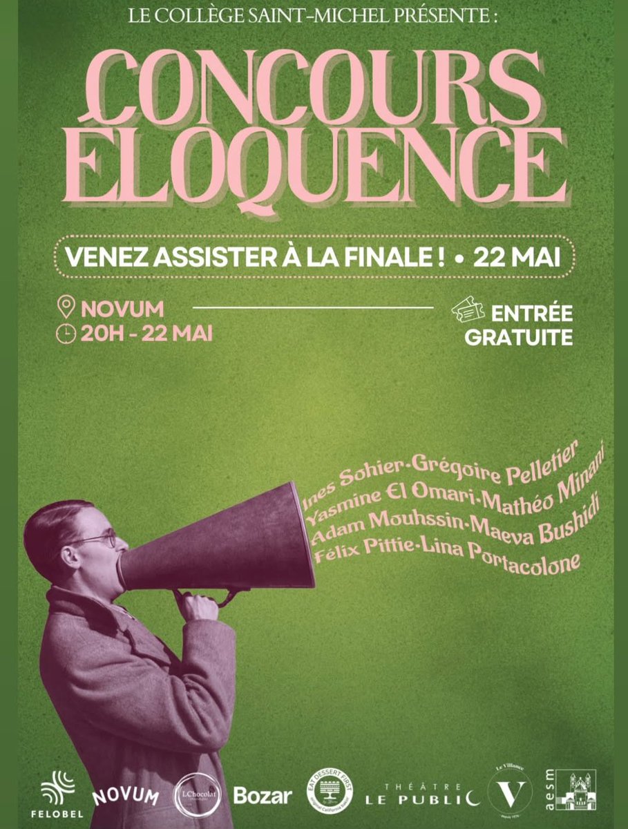 AESM_BE's tweet photo. L'AESM sponsorise à nouveau le concours d'éloquence au collège. 
Entrée gratuite : le 22 mai à 20h. https://t.co/byOC1iz69Q