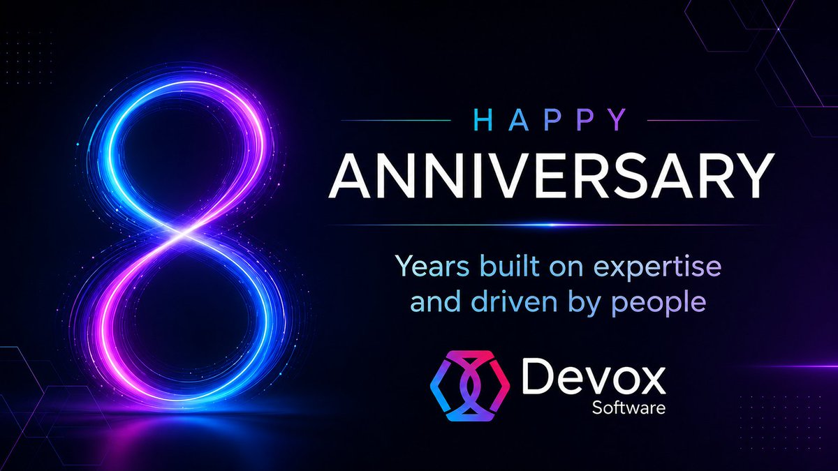 DevoxSoftware's tweet photo. Devox Software turns 8 today 🎉 Eight years of building software, learning from real client problems, and turning messy ideas into reliable products. Same goal as day one: ship work that makes teams faster, clearer, and ready for what’s next. https://t.co/xu5IngSsGd