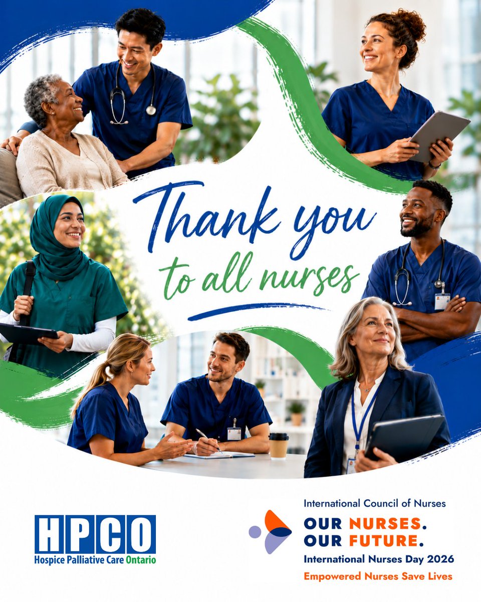 HPCOntario's tweet photo. Today, on International Nurses Day, we honour the extraordinary hospice palliative care nurses who provide compassionate care, comfort, and advocacy for individuals and families facing serious illness, grief, and loss.

From Registered Nurses (RNs), Registered Practical Nurses (RPNs), and Nurse Practitioners (NPs) working on the front lines, to those leading in education, management, policy, and research — hospice palliative care nurses make a meaningful difference every day. Their expertise, empathy, and dedication help people live with dignity, comfort, and connection at every stage of care.

Thank you for the countless ways you support patients, caregivers, families, colleagues, and communities across Ontario and beyond. Your compassion leaves a lasting impact.

#IND2026 #InternationalNursesDay #NursesDay #HospicePalliativeCare #PalliativeCare #HospiceCare #NursingLeadership #ThankYouNurses