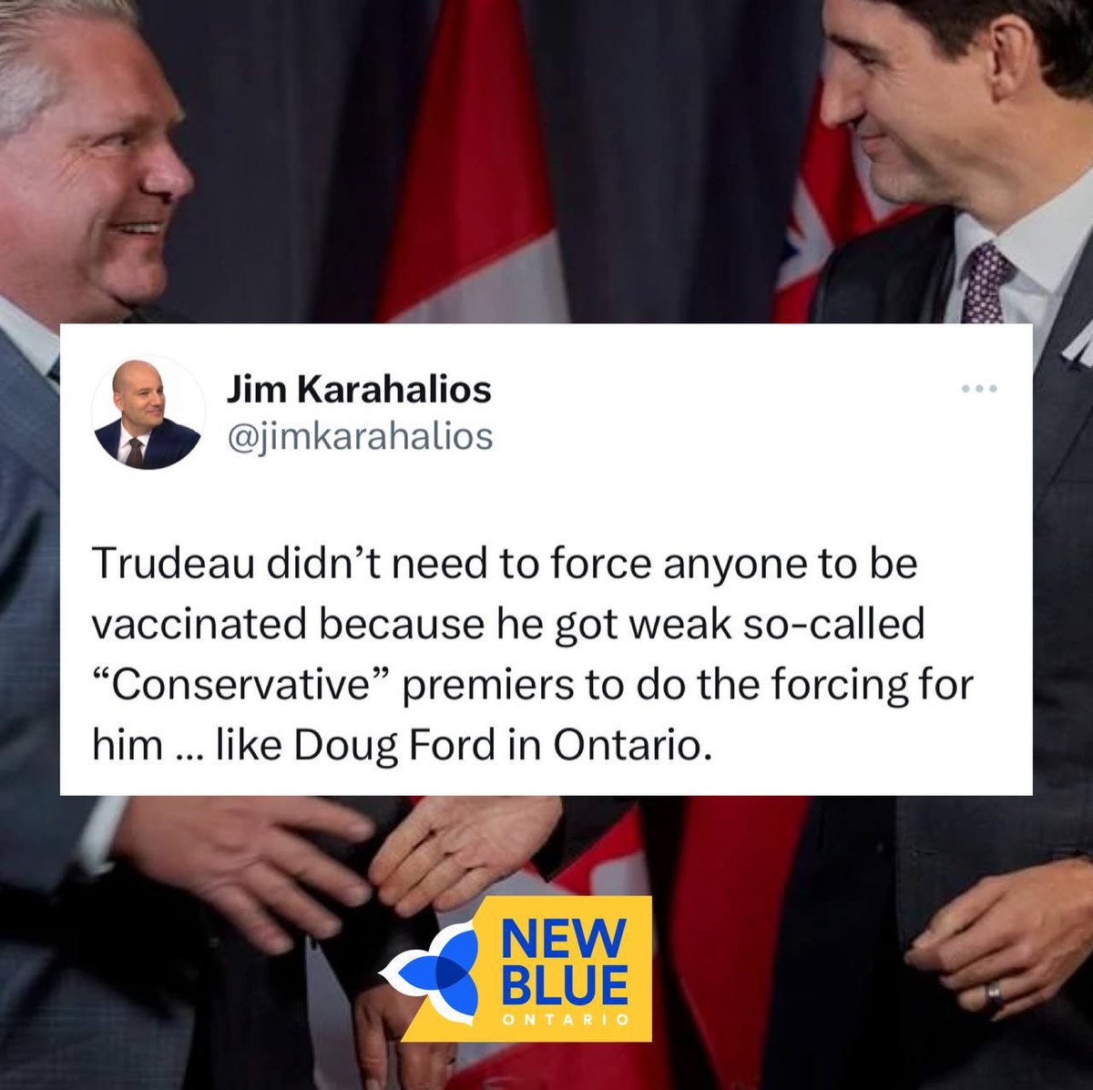 NewBlueON's tweet photo. To this day, Ontario’s PC government is still allowing hospitals, businesses, and colleges to turn away students and workers based on COVID-19 vaccination status.

We remain opposed to mandatory vaccination policies, whether they are imposed by government or businesses. We will never let these injustices be forgotten. And we will continue to push for legislation that protects the jobs and access rights of all Ontarians, regardless of vaccination status.

https://t.co/Cr353Dr613

#onpoli #cdnpoli