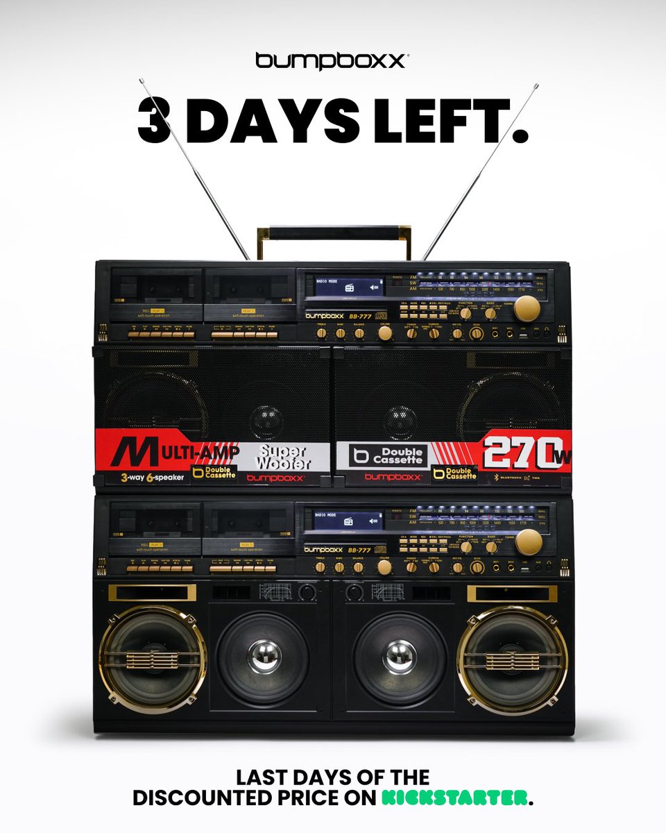 BumpBoxx's tweet photo. 🚨 3 DAYS LEFT. 🚨

Not a week. Not 5 days. THREE. DAYS.

The BB-777 Kickstarter campaign is closing and it is closing FAST.

If you've been saying "I'll do it later", later is NOW.

Back the BB-777 before this chapter ends forever.
🔗 https://t.co/n78sHwop1A

#bb777 #kickstarter https://t.co/h76rqaigvB