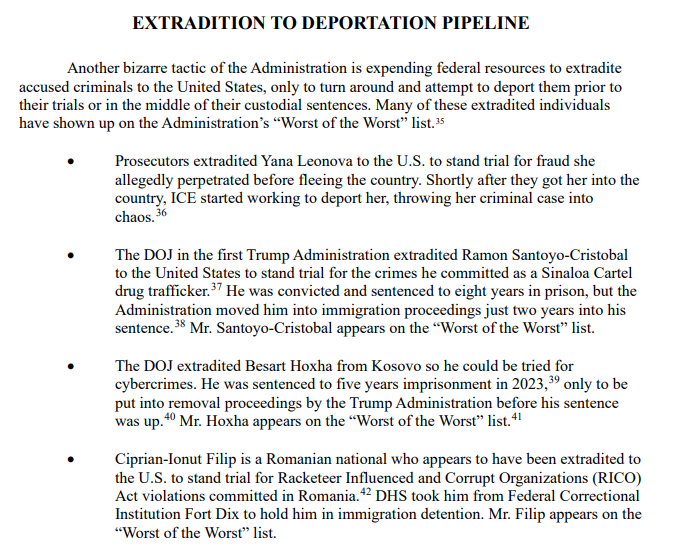 SarahPierceEsq's tweet photo. Smart report out this morning by @HouseJudiciary detailing many of the ways the Trump admin is prioritizing mass deportation over public safety. 

Perhaps the most bizarre: the admin has been extraditing accused criminals to the US only to turn around and deport them. https://t.co/YgCsbXY3kz