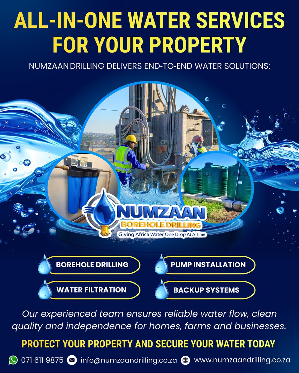 jasvertising's tweet photo. 💧🚰 NUMZAAN DRILLING SOCIAL MEDIA GRAPHICS COMPLETED 🔥

🌐 https://t.co/ku5xnHg3y7

#JasvertisingSolutions #NumzaanDrilling #BoreholeDrilling #WaterSolutions #WaterFiltration #BackupWaterSystems #PumpInstallation #RainwaterHarvesting #CapeTown #WesternCape #WaterStorage #JoJo https://t.co/w7eT3v29hf