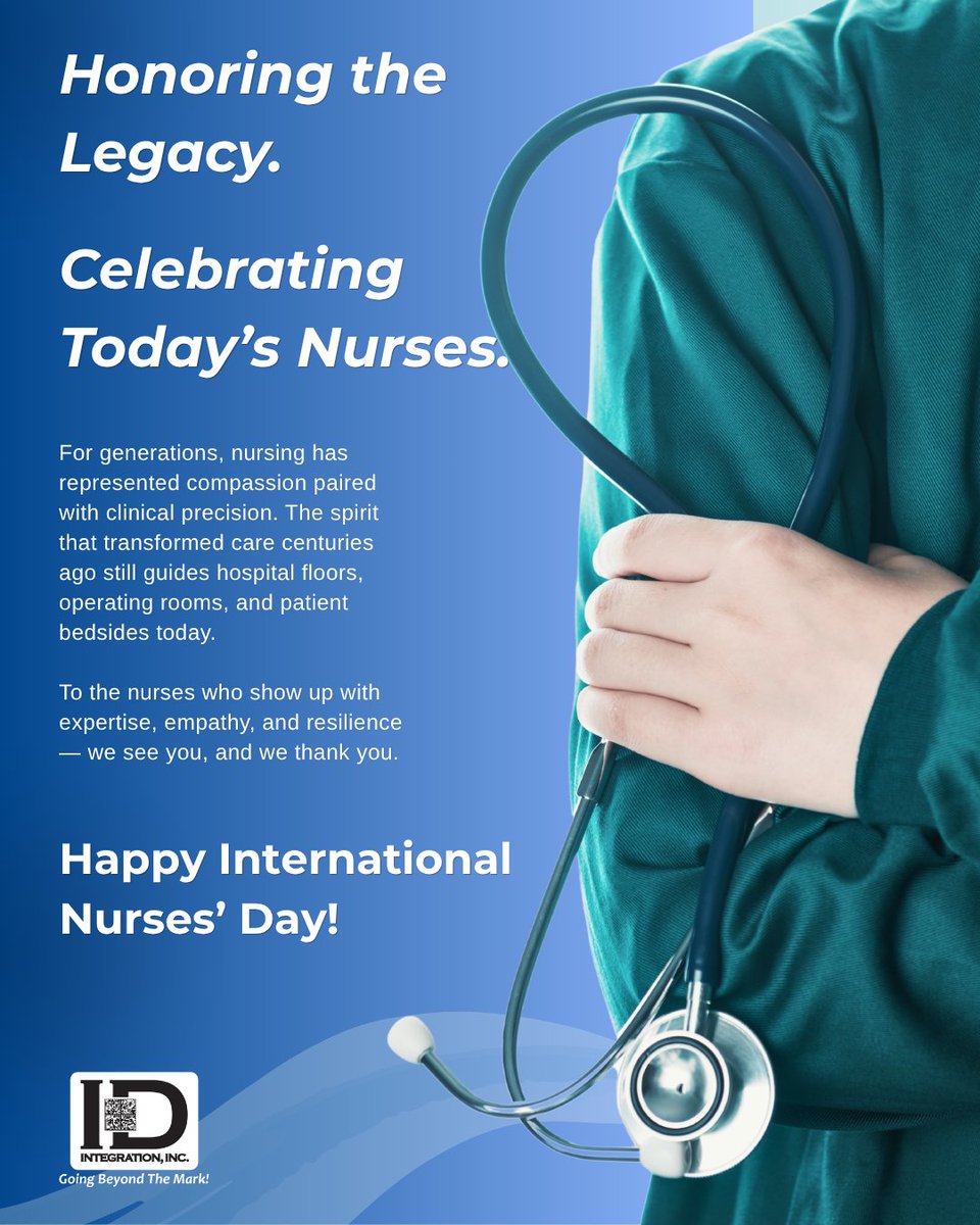 IDIntegration_'s tweet photo. Today we recognize the professionals whose clinical judgment, compassion, and resilience guide healthcare forward every day.

To every nurse showing up with expertise and heart — thank you.

Happy International Nurses' Day.

#InternationalNursesDay #NursesDay https://t.co/538SozBhWm