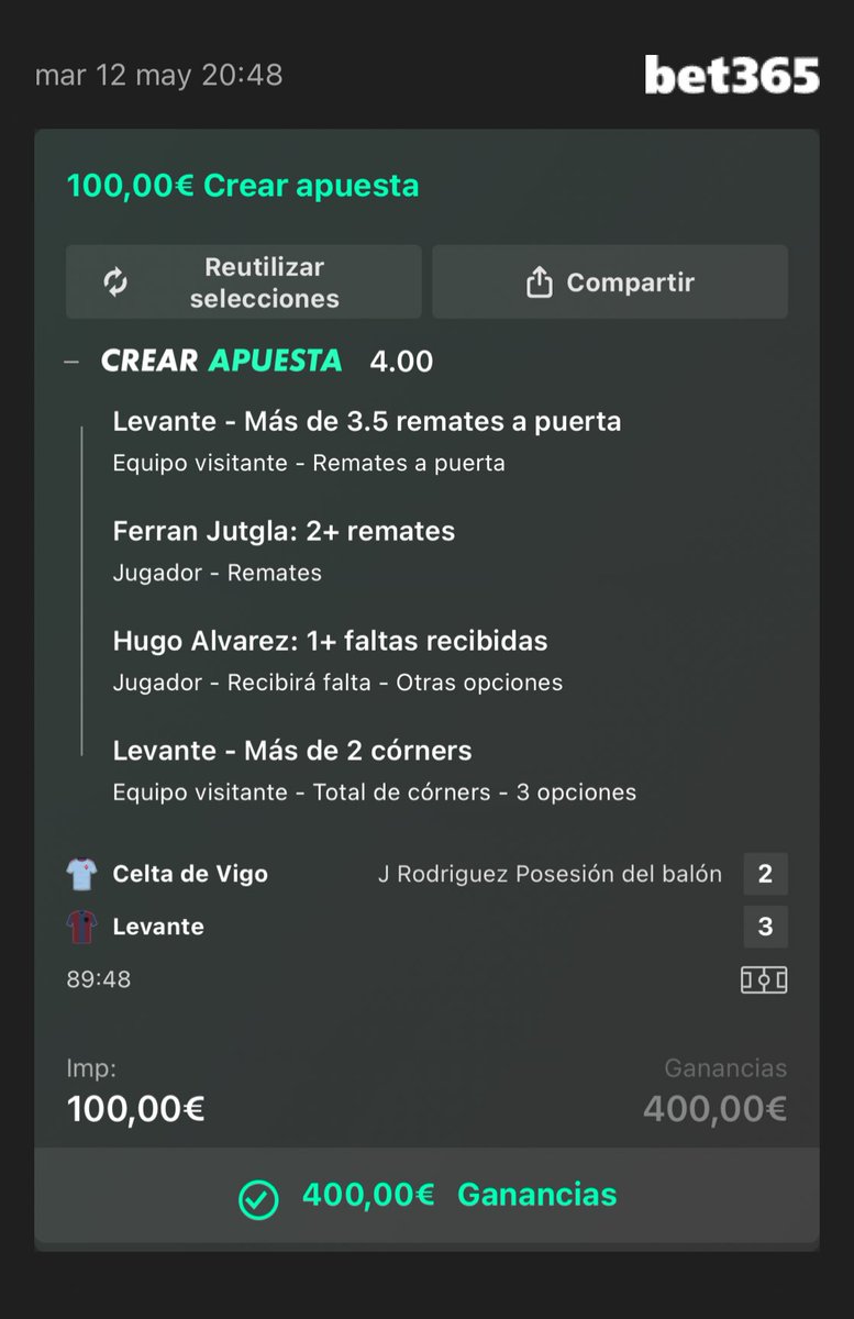 DiyoBets's tweet photo. 400€ así de fácil ✅✅✅ https://t.co/w7yxncd8mD