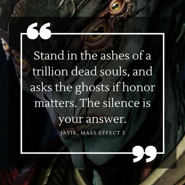 Actually_Tina's tweet photo. Friend recently played Mass Effect 3 about a month ago abd calyx's line to us reminded me of Javik's most memorable quote https://t.co/j9tqeJ7HgY