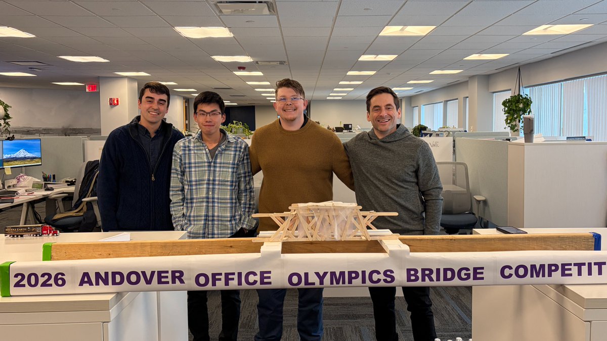 woodardcurran's tweet photo. Our Andover, MA office kicked off their inaugural Office Olympic Games with teams competing across two weeks of creative challenges. They designed their own flags & anthems, & competed in events ranging from cornhole & shuffleboard to baking, bridge building, & trivia. #LifeAtWC https://t.co/Oe9C7OtjN7