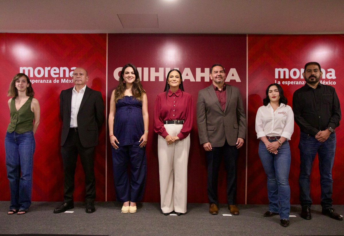 PartidoMorenaMx's tweet photo. En conferencia de prensa, nuestra Presidenta @A_MontielR convocó a la movilización por la #SeguridadyDefensaDeLaSoberanía.

El próximo sábado 16 de mayo a las 4:00 pm nos concentraremos en la Glorieta de Pancho Villa para realizar una marcha hacia el centro de Chihuahua.

La gobernadora tiene que comparecer ante su pueblo.