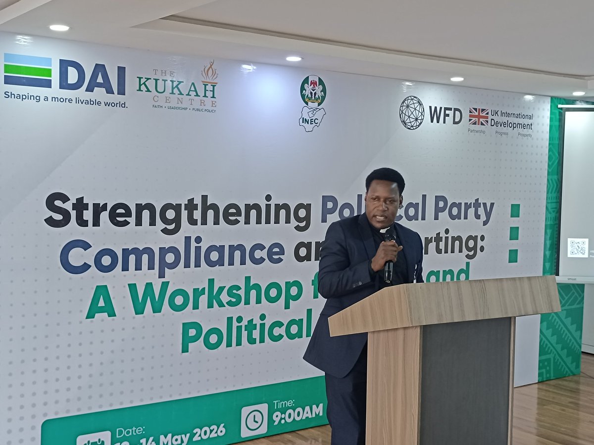 inecnigeria's tweet photo. The Team Lead of DAI, Rudolf Elbling, explained that participants would receive both technical and practical training on the PFRAS platform, including simulations designed to improve understanding of political finance reporting and auditing processes.
He said the system would make political finance reporting more accurate, transparent and easier for political parties and election administrators.

Similarly, the Executive Director of the Kukah Centre, Father Atta Barkindo, stressed the importance of compliance with laws and regulations in strengthening democratic governance and restoring public trust in institutions.
He stated that Nigeria does not lack laws and policies, but rather faces challenges with enforcement and compliance, adding that accountability and adherence to regulations remain essential for deepening democracy and ending the culture of impunity.
The workshop, organised by INEC in collaboration with the Westminster Foundation for Democracy (WFD), DAI and the Kukah Centre, brought together senior electoral officials, political party leaders, development partners and electoral stakeholders from across the country to enhance understanding of the Political Party Finance Reporting and Audit System (PFRAS) and the Regulations and Guidelines for Political Parties 2026 ahead of the 2027 General Election.