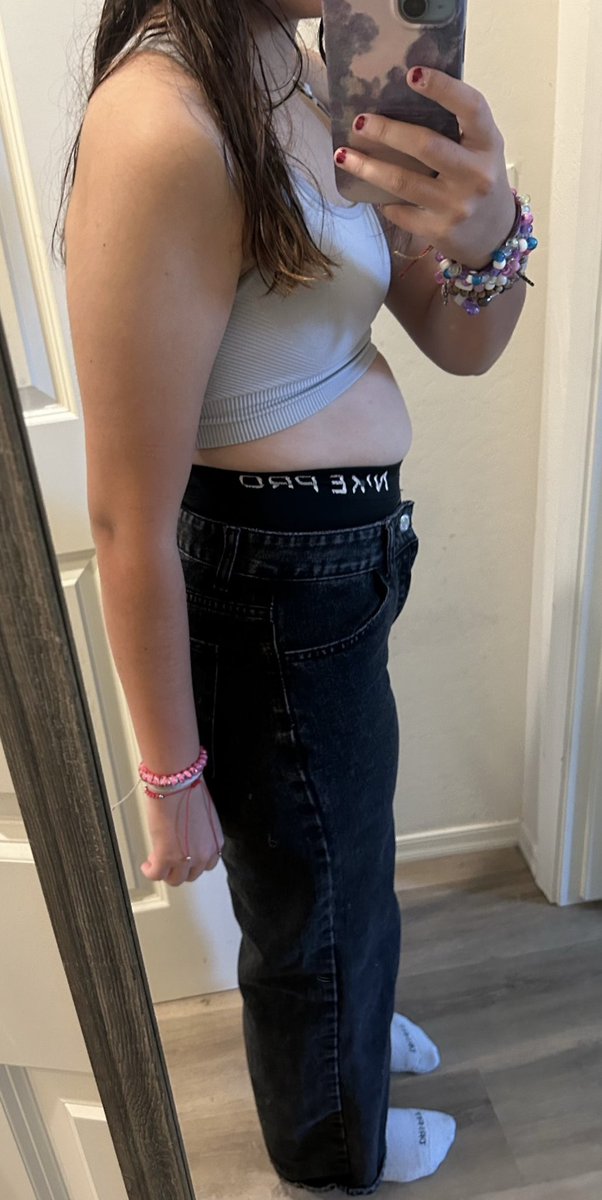 starvde's tweet photo. same bra shorts and jeans 8 months apart (the shorts are for my sensory issues) https://t.co/yvG4HY7yfd