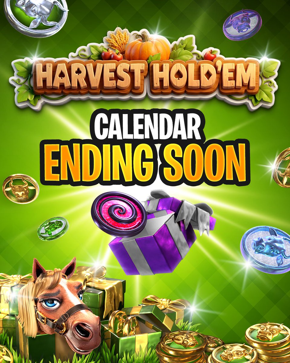 GoP_3's tweet photo. 🧑‍🌾🗓️ The Harvest Hold'em calendar is about to end! 😱

You only have 4 days left to to complete the final days of the calendar and claim any you might've missed to earn that Black Spin BONUS REWARD! 🤑

Play NOW 👉 https://t.co/3ZAD9UxqVZ https://t.co/MicG1mnDBG
