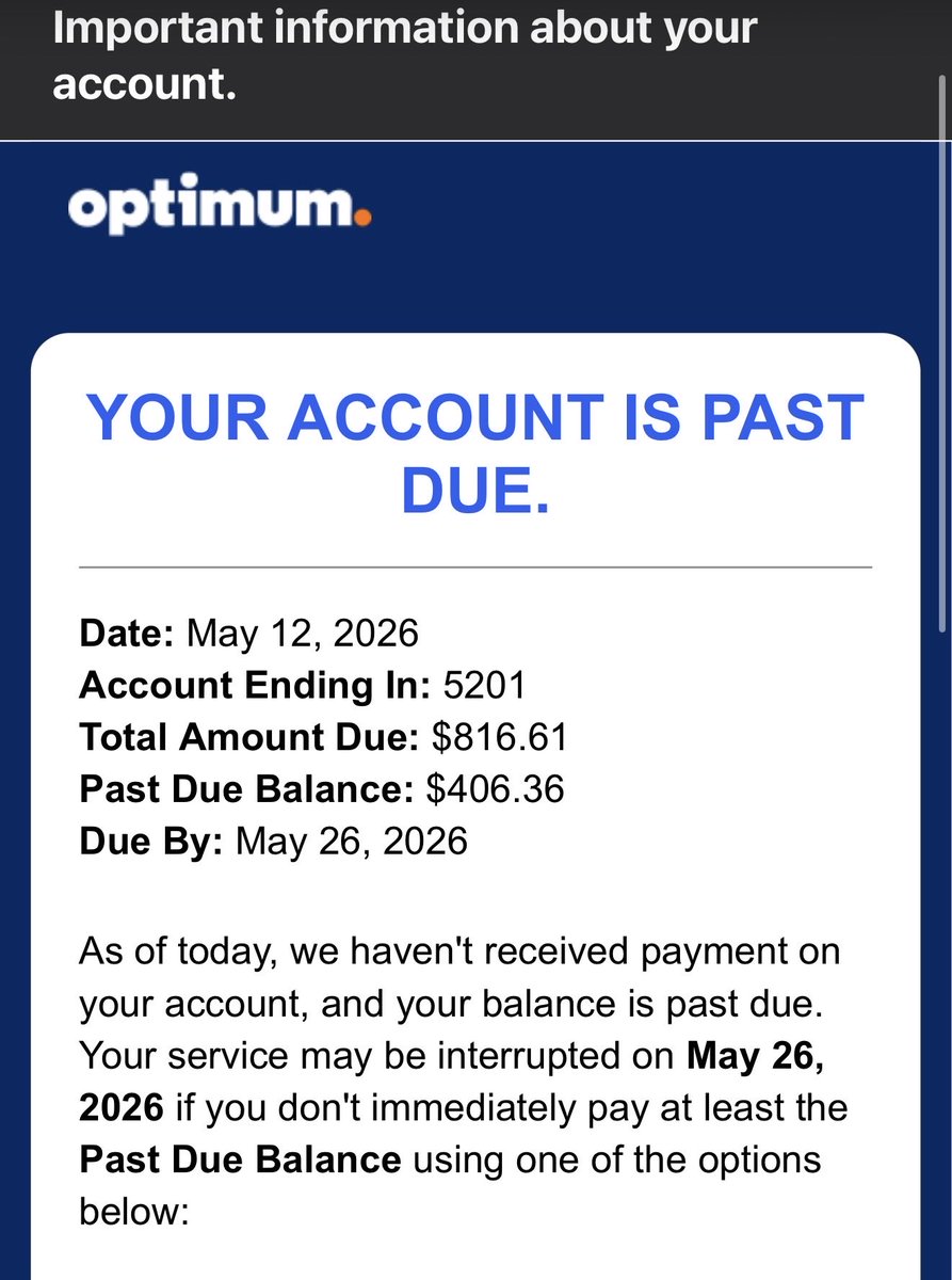 Jake_Armstrong's tweet photo. @optimum quick question, why has my elderly Fathers monthly bill went from $270 to THIS for a basic cable package + basic 1gig internet? 

Quit sending me these emails, I’d rather not see your predatory business tactics that are hopefully collapsing your shit stain company. https://t.co/ZER9fJ0eDy