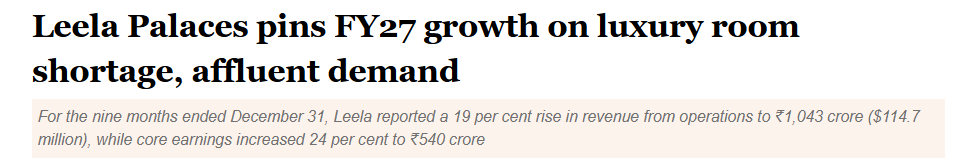 Normal_2610's tweet photo. NYC has 144,000 hotel rooms for 8 million residents, India has 196,000 branded rooms for 1.4 billion people 

That is one branded room per 7,100 Indians versus one per 56 New Yorkers. When supply is this starved, occupancy stays above 68% and operators raise rates without improving anything. 

Nomura calls this a golden cycle - 15% EBITDA growth through FY28. One can celebrating the same chokepoint that makes a Bali wedding cheaper than a Goa one. 

The cartel does not need to collude. The licensing does it for them.

India charges 18% GST on hotel rooms above ₹7,500 a night, Thailand charges 10%, Malaysia 6%. then we wonder why indians fly to bali for weddings. 

Hotel project here takes 57 months on average and needs around 100 licenses before opening. the ₹200 crore threshold for infrastructure status kills mid-market supply before it starts. 

Industry asked to cut it to ₹10 crore. the budget announced infrastructure benefits for 50 destinations over a year ago. still not done. the supply shortage is not a market failure, call it ease of doing business 

India luxury hotel supply sits at 30,000 keys for 1.4 billion people. Leela RevPAR jumped 20% last quarter not because they improved, occupancy just stayed tight. 

Every new hotel takes 7-10 years to build and gets financed under real estate lending norms, not infrastructure rates. The incumbents have no reason to push for reform. 

Every license delay, every FSI restriction, every approval bottleneck keeps new entrants out. 

Air India was privatized in 2022 instead of 2015. The cost of that seven-year delay - $2.4bn in losses last year, CEO gone, SIA questioning its stake, safety ratings at the bottom. 

Now apply that delay math to hotels - ₹200 crore infrastructure status threshold announced in the 2025 budget has not been implemented, over a year later. 

Every month of inaction means fewer mid-market hotels entering the pipeline, which means higher ADRs five years out. BJP-NDA has 20 chief ministers. The bottleneck is not opposition, It is inertia

the government wants you to skip foreign travel and spend in india, sure. but india charges 18% gst on hotel rooms above ₹7,500, Goa wedding costs more than bali. 

Hotel sector is running the same script, everyone knows what needs fixing, nobody is fixing it. 20 BJP chief ministers, comfortable majority, this is not an excuse 

India made itself competitive for startups - lowered angel tax friction, improved ease of incorporation, simplified compliance. Founders stopped defaulting to Silicon Valley and started building here.

The hotel sector never got that same push. Lending norms still treat hotels as real estate. FSI caps block new supply in metros. 100 licenses to open one property. 

The PM is asking citizens to travel domestically while state and local governments run a permit system that keeps domestic travel unaffordable. 

Everyone should learn about valuation Class, India is expensive