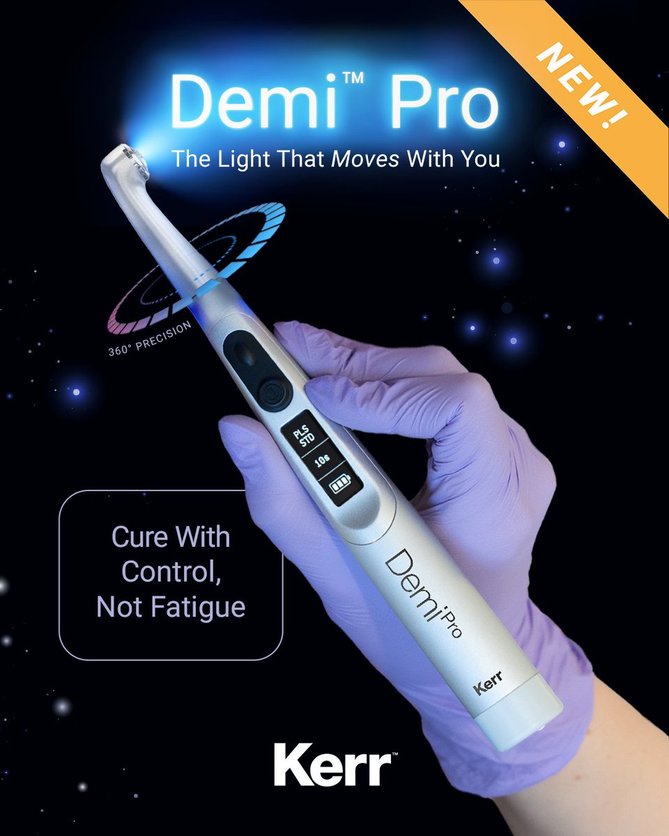 AMTouchDental's tweet photo. 360° precision. Ergonomic design. Built to move with you — not against you. ✨ The all-new Demi™ Pro Curing Light from Kerr is here — cure with control, not fatigue. https://t.co/zm6epGrMTO