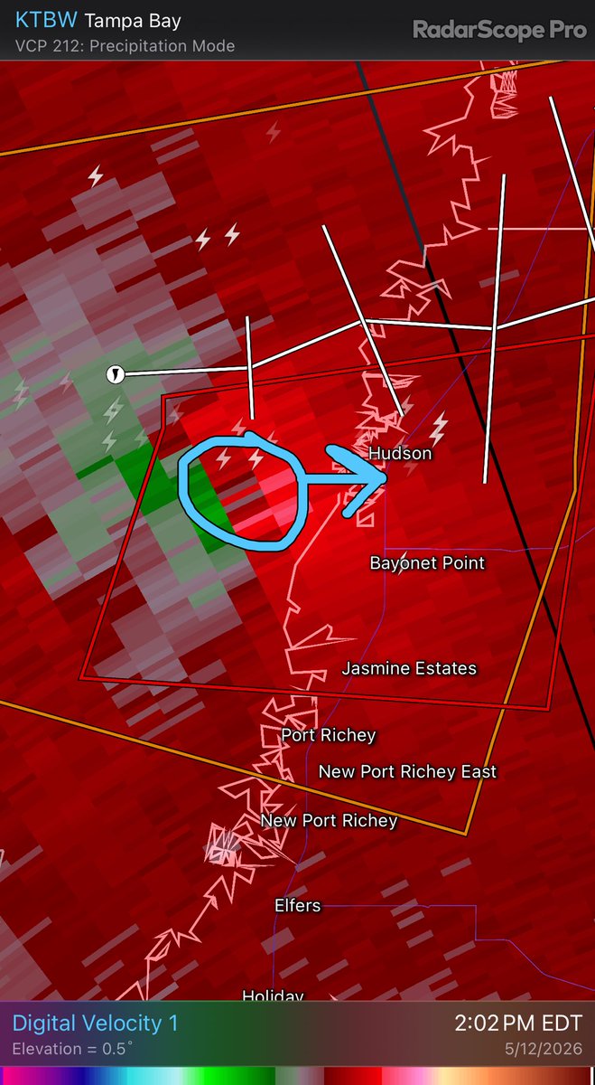 weatherbryan's tweet photo. Likely waterspout about to move ashore near Hudson. Obviously, it’ll be considered a tornado once it moves over land. https://t.co/z510xYQmXy