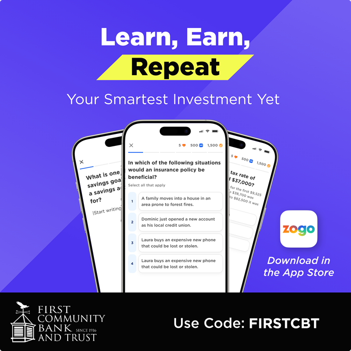 firstcbt's tweet photo. Get paid to learn real-life money skills like taxes, credit cards, and buying a car. Zogo has you covered. Download it now! https://t.co/SqSVmbSYg8 Member FDIC https://t.co/POmhnsw3oO