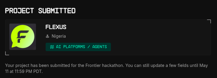 flexushq's tweet photo. Yes! We did it!

Flexus has successfully submitted to the @colosseum Frontier Hackathon! 

Privacy is at the core of everything we build. official release of @flexushq soon!

A huge thank you to @SuperteamNG for their incredible support and guidance throughout the entire journey https://t.co/v39CL7HtF1