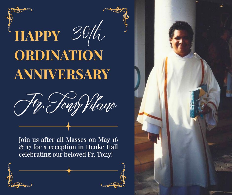 SFASAT's tweet photo. All are warmly invited to join us in celebrating Fr. Tony’s 30th Ordination Anniversary at a reception following all Masses on May 16 and 17. https://t.co/pV6BWzzojQ