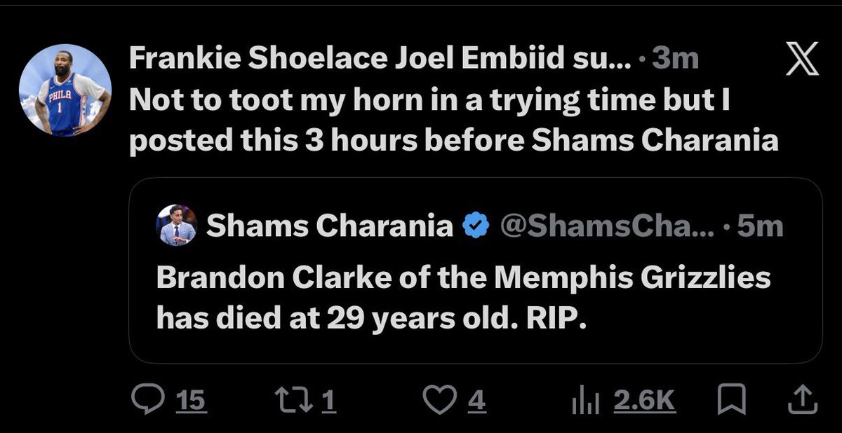LocksHoops's tweet photo. @BigTonyMeatball Goofy show some respect.  RIP Brandon Clarke https://t.co/LNbaFVjyly