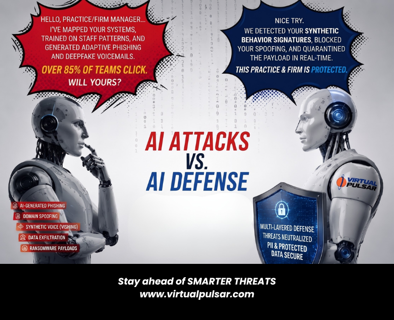 Virtualpulsar's tweet photo. AI attacks are getting smarter.
Adaptive phishing. Voice spoofing. Ransomware. Data theft.
Is your practice or firm protected?

🛡️ Virtual Pulsar delivers AI-powered cyber defense with real-time threat detection and multi-layered protection. https://t.co/THzAwmUmzA
