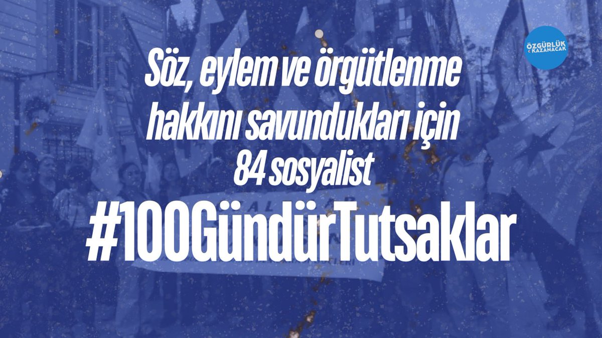 dempartistanbul's tweet photo. Söz, eylem ve örgütlenme haklarını savundukları için tutsak edilen ESP’li sosyalist yoldaşlarımızın tutukluluğunun 100. gününde; hukuksuzluğa, baskıya ve sindirme politikalarına karşı sesimizi büyütüyoruz.

Düşünceler, mücadele ve dayanışma suç değildir. 84 sosyalistin hukuksuz biçimde tutsak edilmesini kabul etmiyoruz. Baskı ve sindirme politikalarına karşı dayanışmayı ve mücadeleyi büyütmeye devam edeceğiz.

#100GündürTutsaklar