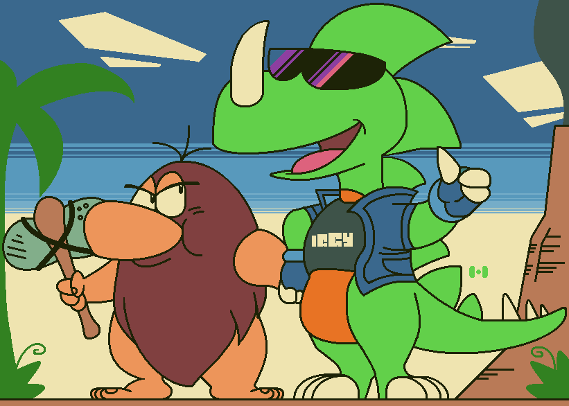 Time for a way past cool dinomite OC artwork with Iggy Iguanodon and the prehysterical man Earl that hates our dino dude 🦖