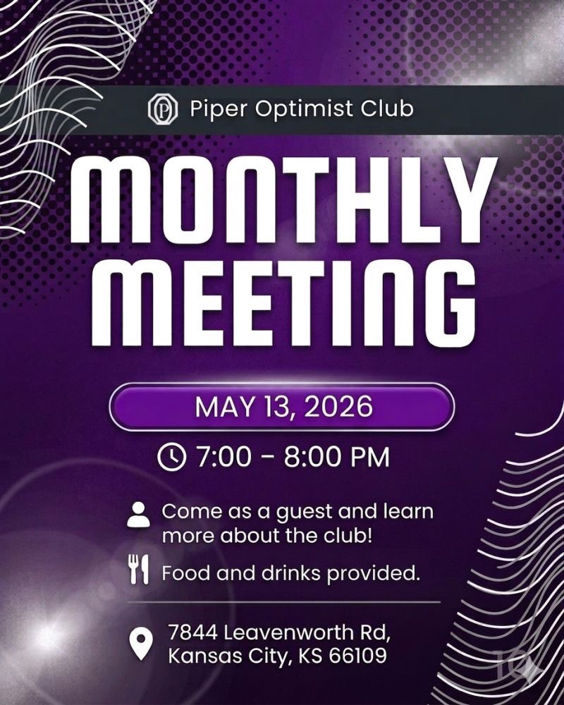 PiperOptimistKC's tweet photo. Join us this Wednesday, May 13 for our last meeting before summer break - which also happens to be our annual Steak Night!

Come as a guest to enjoy a fantastic steak dinner, drinks, and learn more about our mission, and see if the Piper Optimist Club is for you! https://t.co/6G2TLcX2ZH
