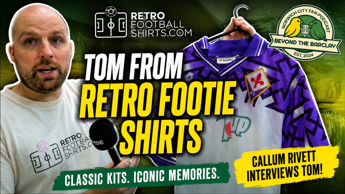 BTBPodcastNCFC's tweet photo. 👕 NEW ON BEYOND THE BARCLAY 🎥

Callum Rivett caught up with Tom from Retro Footie Shirts at the Norwich Shirt Fayre to chat all things classic kits, football shirt culture and retro favourites ⚽🔥

From iconic designs to treasured collections, this is a must-watch for any football shirt fan 🙌

Watch now 📺  
https://t.co/CNOXp5PgU8

#NCFC #NorwichCity #RetroFootballShirts #FootballShirts #BeyondTheBarclay #Canaries #FootballCulture #RetroFootieShirts #YouTubeFootball