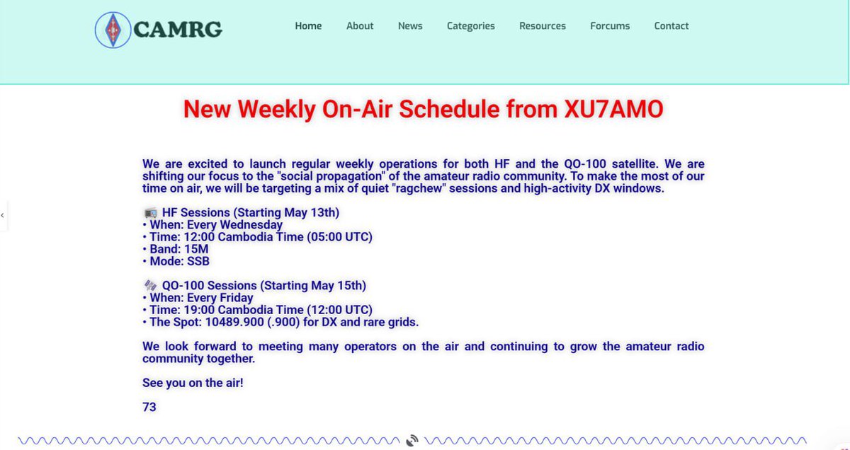 kf0rfj9449's tweet photo. New schedule from XU7AMO! π°π
Wednesdays: HF (15M Band, SSB) @ 05:00 UTC
Fridays: QO-100 Satellite @ 12:00 UTC
Letβs grow the community through some "social propagation." See you on the air! 73 π°οΈ
#AmateurRadio #HamRadio #XU7AMO #QO100 #Cambodia #kf0rfj https://t.co/24uqHOxuoF
