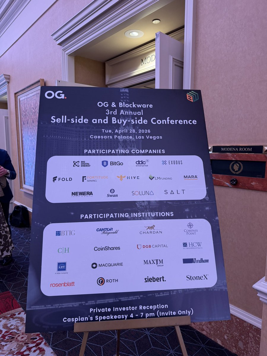 Buhlahkay's tweet photo. A few snapshots from my first OG & Blockware Sell-side and Buy-side Conference in Las Vegas.

13 companies, 16 Wall Street institutions, and a full day of 1:1 and small group meetings with some of the best operators in the industry.

One of the biggest takeaways for me was getting the opportunity to sit in on so many client meetings and truly understand the scope, vision, and strategy across different areas of the business and the industry as a whole.

Grateful to the OG team and everyone who participated.

Amazing experience to be part of. @OGAdvisors