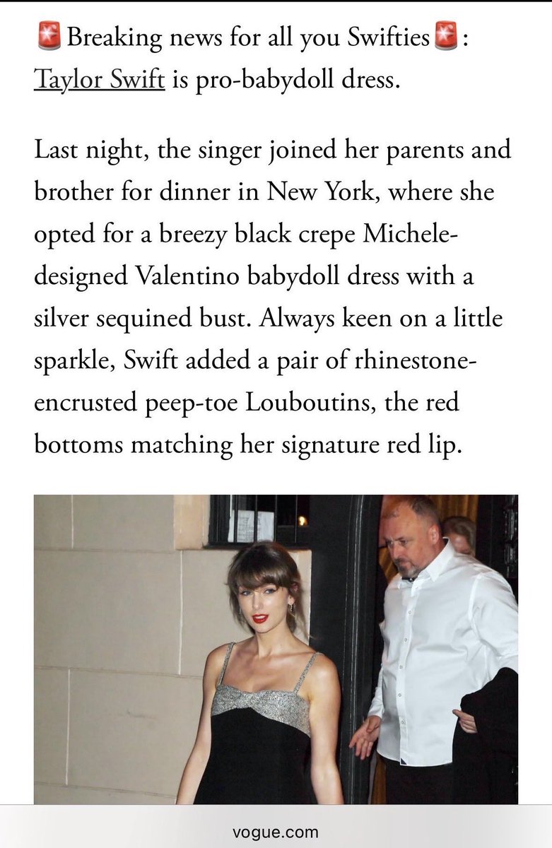 fitsofswift13's tweet photo. Also, just to clarify (do better research @voguemagazine ), this is an obviously a mini dress.

As Vogue notes: “Babydoll dress is a flowy style with a high empire waist and short hem.”

Babydoll dresses are mini-length, but not all mini dresses are babydoll style!!! https://t.co/zsmolE3CV6