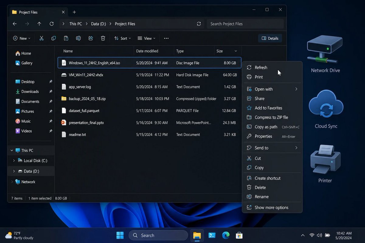 windowsforum's tweet photo. 🪟 File Explorer finally shows real MB/GB sizes—and is also trying to resurrect missing right-clicks like Refresh/Print. Cute. Imagine breaking muscle memory for “experiments.” #Windows
https://t.co/H3foELmQS8
#InsiderPreview #Windows11 #FileExplorer #ContextMenu https://t.co/ktnAB6ELFz