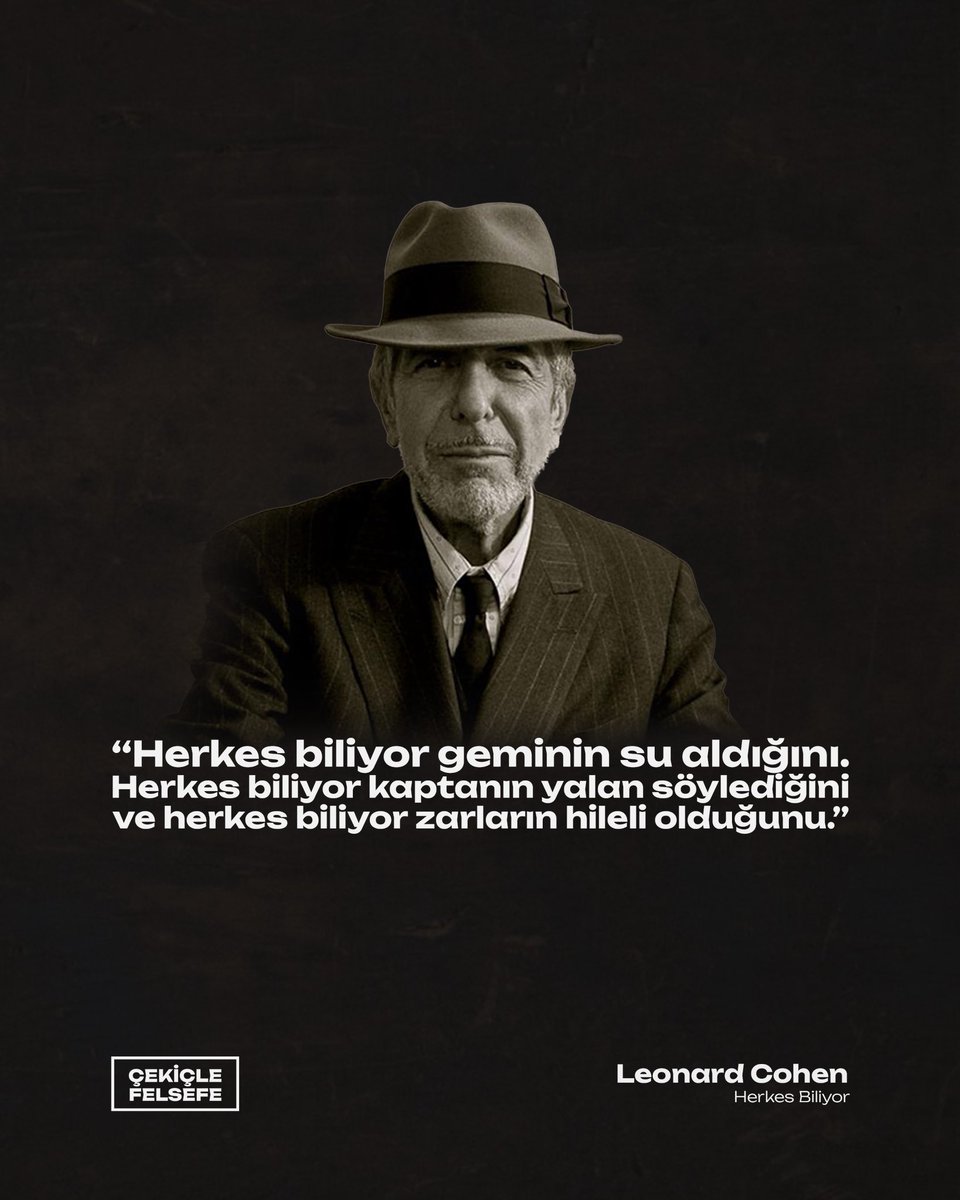 cekiclefelsefee's tweet photo. Cohen'e göre geç modernitenin en trajik açmazı, kitlelerin maruz kaldığı ontolojik yıkımın ve sistemsel çürümenin bir cehalet veya aldanma halinden değil, aksine kolektif bir bilinçlilik durumundan beslenmesidir. Toplumsal sözleşmenin meşruiyetini yitirdiği, egemen yapının adaletsizliği kurumsallaştırdığı ve felaketin kaçınılmaz bir ufuk olarak belirdiği bu distopik evrende, hakikat bir sır olmaktan çıkıp kanıksanmış bir çaresizliğe dönüşür. Otoritenin manipülasyonları ve düzenin eşitsiz kurgusu tüm şeffaflığıyla ortadayken, yığınların bu mutlak yıkıma karşı sessiz bir suç ortaklığı içinde kendi eylemsizliklerine gömülmesi, sistemin asıl tahakküm mekanizmasını oluşturur. Kötülüğün sıradanlaştığı ve etik çöküşün norm haline geldiği böyle bir yapıda asıl sarsıcı olan, sonun habersizce gelmesi değil; bütün hilelerin açıkça bilinmesine rağmen o ağır çöküşün aşılmaz bir kader gibi kabullenilmesidir.