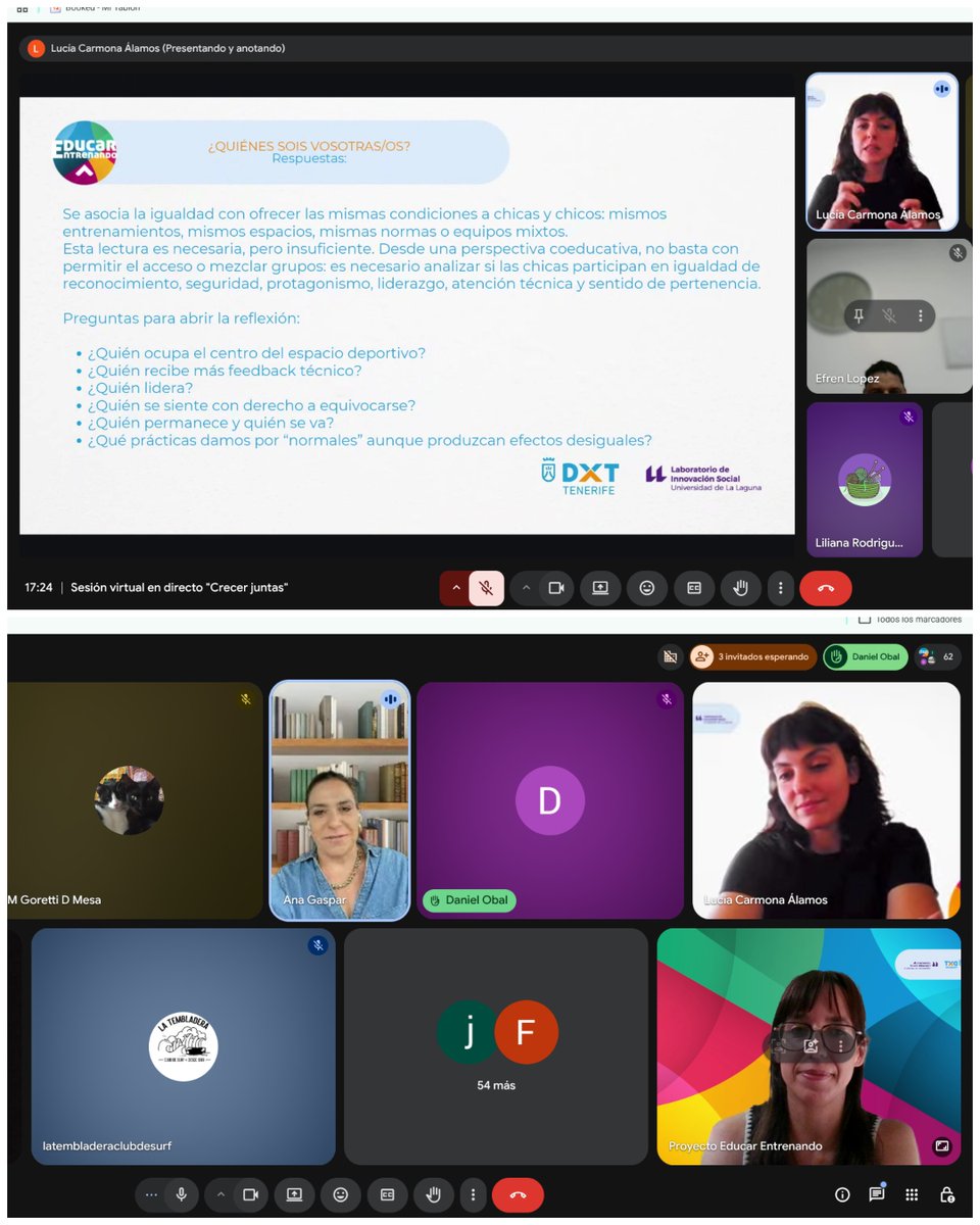 DXTenerife's tweet photo. #EscuelaEducarEntrenando Magnífica acogida de la sesión virtual celebrada esta tarde como arranque del taller formativo online ‘Crecer juntas’ impartido por Lucía Carmona Álamos  

👏👏👏 Gracias a todas y todos por sumarse a esta iniciativa 

#ActivaTuVida #PersonasActivas https://t.co/oPfdOzZrxV